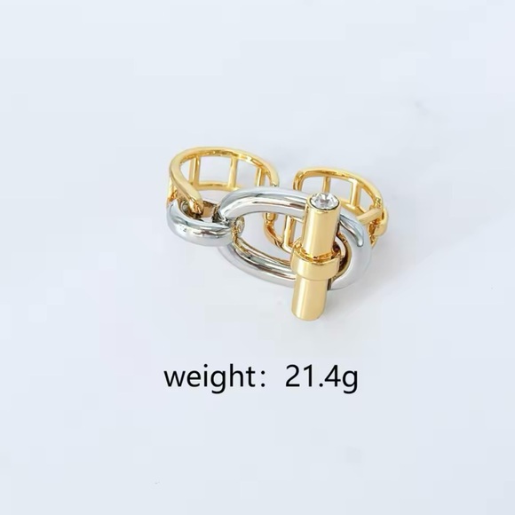 Elegant 10k Gold Silver Buckle Bracelet & Matching Adjustable Double Finger Ring - Picture 8 of 10